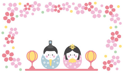 だるま型のかわいいひな人形と花のひなまつりフレーム