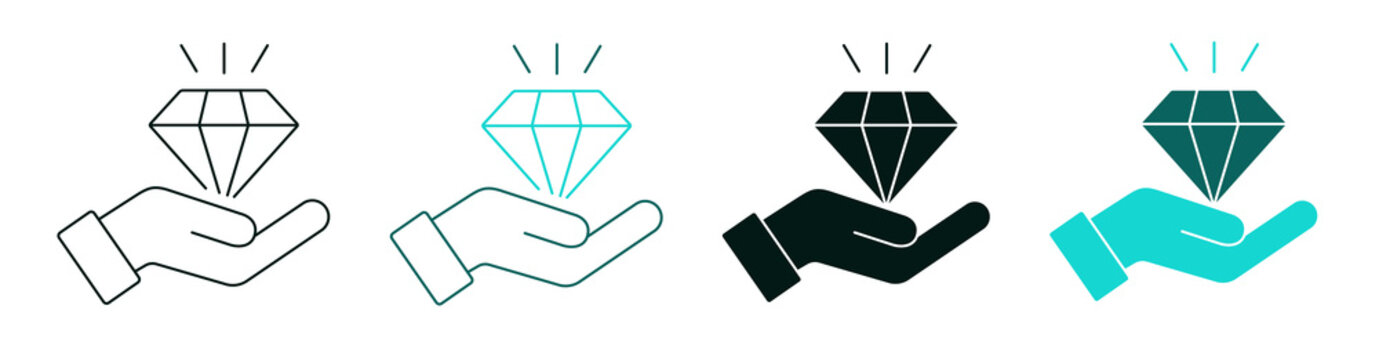 Value proposition icon set. Business or Marketing concept. Line, solid color or black heart logo for web or UI. Editable vector stroke illustration. Diamond Symbol for apps or digital platforms.