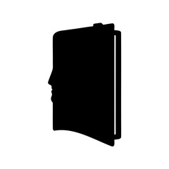 Book cover illustration featuring a human face silhouette and monochrome style