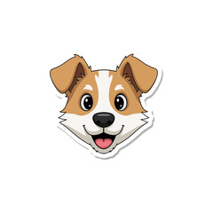 Cute cartoon dog face, happy puppy illustration, friendly character with a big smile, brown and white