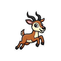 Cute cartoon gazelle jumping illustration, happy wild animal, adorable stylized antelope running character