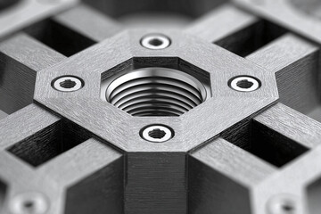 Close-up of a mechanical component with a threaded socket, emphasizing precision engineering and industrial design