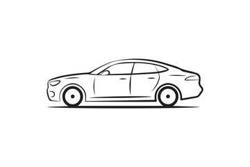 car side profile line art four door sedan vector blueprint