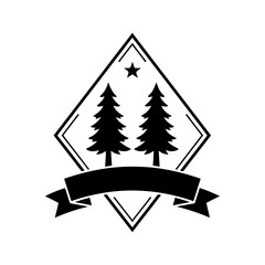 Obraz premium Vector art of vintage tree logo with diamond frame and ribbon