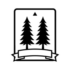 Obraz premium Vector art of two pine trees logo for forest adventure
