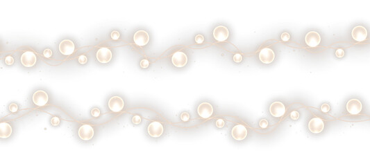 Golden Christmas lights with bright spheres and festive electric bulbs.