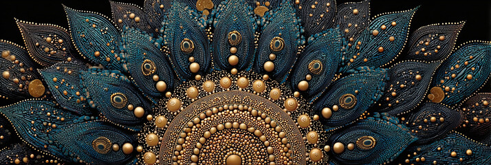 Exquisite Golden and Teal Peacock Feather Pattern Intricate Detail and Luxurious Texture