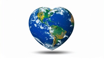 Fototapeta premium Heart-shaped Earth with visible continents and cloud formations for editorial environmental photography global unity decor and poetic devotion-themed visuals