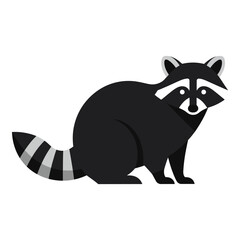 Stylized flat design illustration of a raccoon with iconic facial mask and striped tail, a north american wild animal on an isolated background, ideal for various projects.