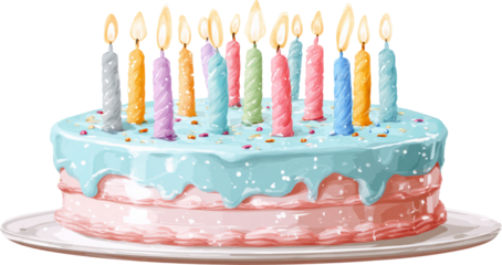 Birthday cake pastel icing colorful candles celebration dessert