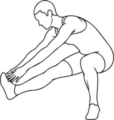 Person stretching leg, flexibility and warm-up concept, minimalist line art, isolated on white background.