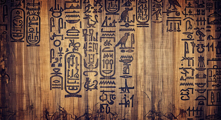 Ancient Egyptian hieroglyphs carved on a papyrus scroll.