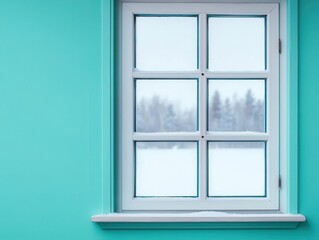 Obraz premium Aurora borealis seen through frostcovered window, cozy interior contrast