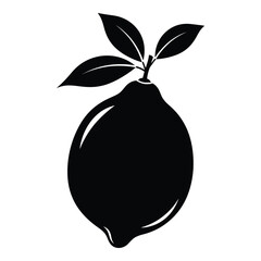 Lemon fruit silhouette vector icon illustration with green leaves. citrus fruit symbol for food, drink, healthy eating, and nature concepts on a clean background design element.