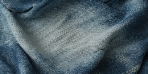 Fototapeta premium Faded Blue Denim Fabric with Wrinkles Texture Background