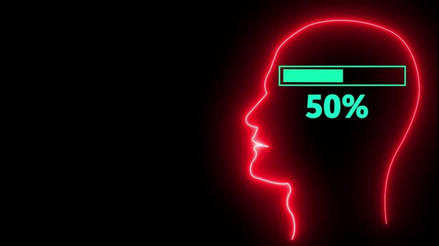  Neon Glowing Brain and Human head profile with thinking, Symbolizing Loding icon and Mental Productivity