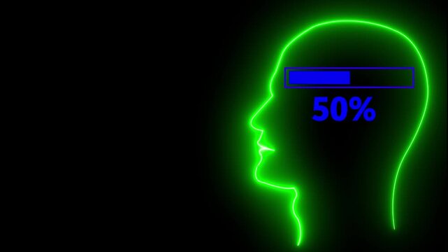  Neon Glowing Brain and Human head profile with thinking, Symbolizing Loding icon and Mental Productivity