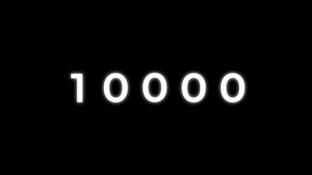 Dynamic Number Counter Animation from 0 to 10,000 on Transparent Black Background, UI Progress and Dashboard Overlay, 4K Alpha channel