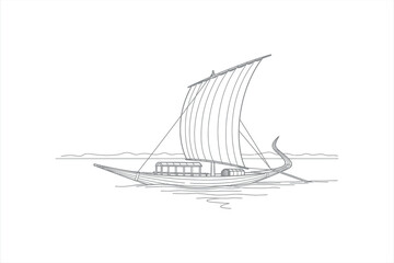 Traditional Sailing Boat Line Art Illustration