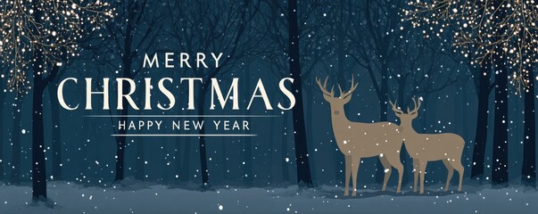 Fototapeta na wymiar christmas greeting card with deer in forest illustration