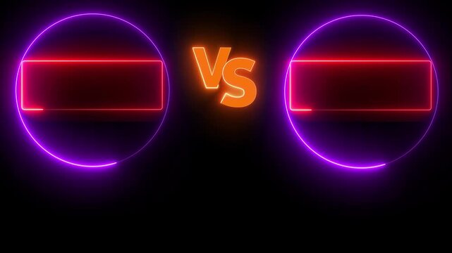 Glowing neon red color versus icon animation letter v and s. VS versus text icon animation on black background. 