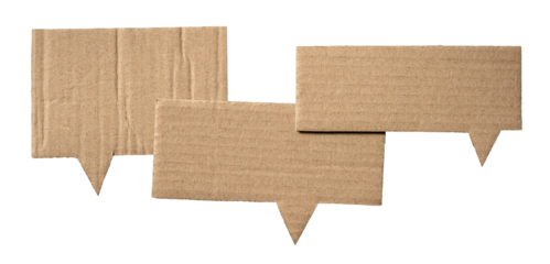 Brown cut out cardboard speech bubbles with copy space for text on transparent png background conversation discussion design element