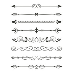 Fototapeta premium Set of Decorative Horizontal Dividers with Arrows, Swirls, and Floral Motifs – Vintage Ornamental Line Elements