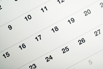 Closeup view of the date on the calendar. Concept of time or plan