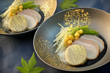 Refined Japanese fine dining presentation featuring Kaiseki course meal with elegant plating