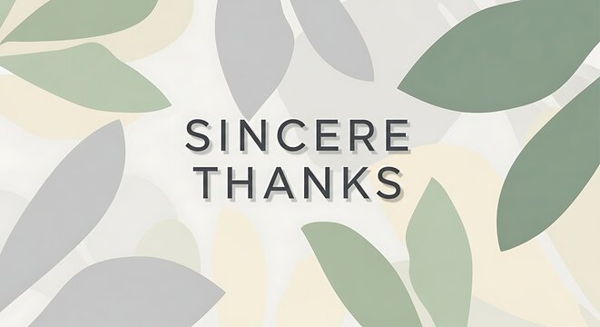 Sincere thanks greeting card with floral leaves design on white background for expressing gratitude and appreciation to someone special