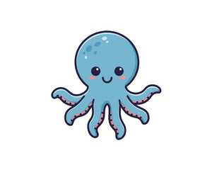 Cute cartoon blue octopus with big eyes and a friendly smile a playful sea creature illustration for children