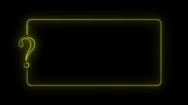Neon question mark and rectangular frame on black background