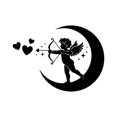 Vector art of cupid with bow and arrow on the moon