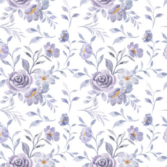 Watercolor soft purple floral seamless pattern © Asrulaqroni
