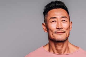Obraz premium Confident middle-aged Asian man with goatee on gray background