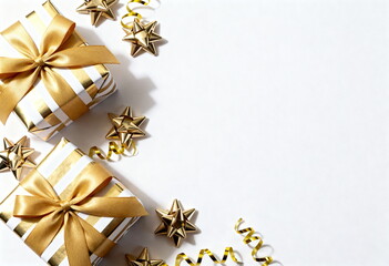 Luxury Celebration Composition with Golden Presents on White Background