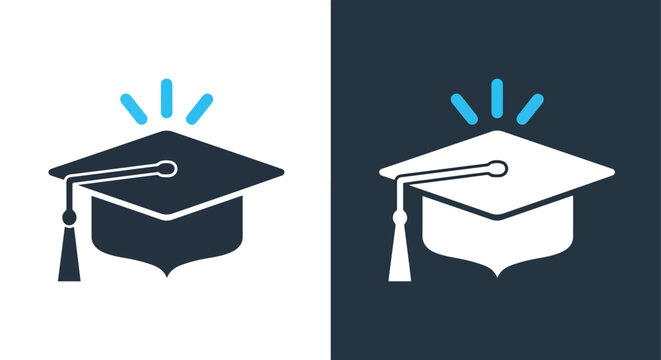 Graduation cap achievement icon - Vector icon symbol for website - Icon vector - Blue icon vector - Line and glyph solid icon and logo template