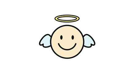 A happy angel emoji with wings and a halo on a white background.