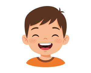 A cheerful young boy with a wide open mouth laughing with joy and happiness his eyes closed in delight © GK390
