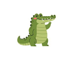 Adorable cartoon alligator waving with a friendly smile and green scales perfect for children s illustrations and designs