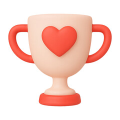 A 3D rendering of a trophy with a heart symbol signifying achievement and love