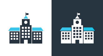 Modern school building flat icon - Vector icon symbol for website - Icon vector - Blue icon vector - Line and glyph solid icon and logo template