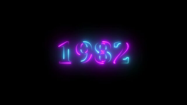 1982 neon line text. Abstract 1982 neon text animation, Glowing neon number text background 4k animation. Concept of counting years. Past year technology concept.