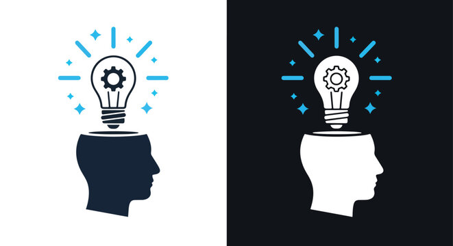 Brainstorming and insight icon - Vector icon symbol for website - Icon vector - Blue icon vector - Line and glyph solid icon and logo template