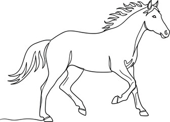 Black silhouette vector illustration of a running horse stallion with flowing mane and tail, perfect for farm or equestrian design