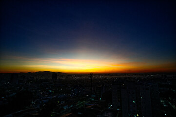 Large city of Suzano at dawn seen from above