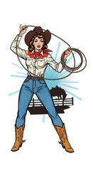 Woman cowboy, pop art.