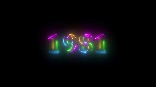 1981 Sal neon text background animation. Glowing neon business number text background 4k video.