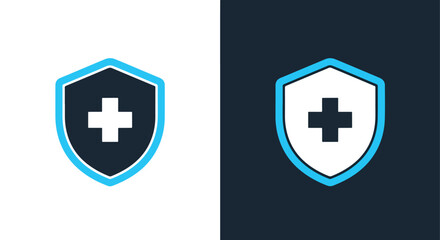 Obraz premium Health insurance shield symbol - Vector icon symbol for website - Icon vector - Blue icon vector - Line and glyph solid icon and logo template