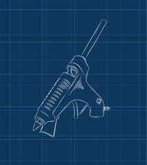 Glue gun illustration drawing in graphic style on blue background